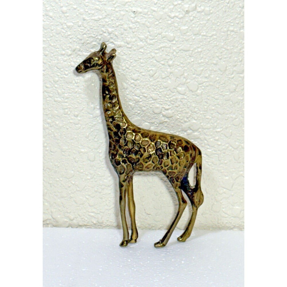 Vintage 6” Brass Giraffe Figurine Textured Patina